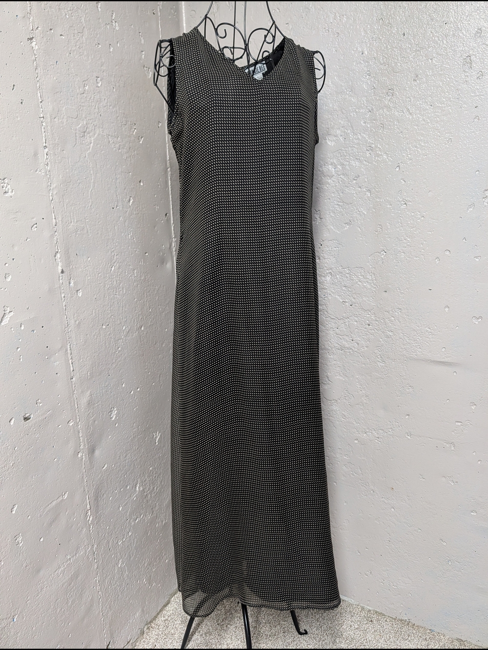 Vintage Robbie Bee 100% Silk Black Cream Maxi Dress